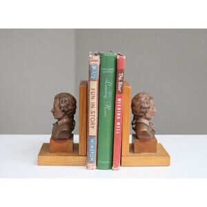 1950's Vintage Italian Mid Century Mozart Bust Wooden Bookends ~ Toriart Italy